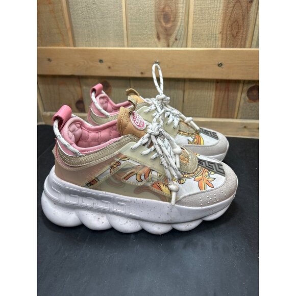 Versace Chain Reaction Sneakers EU37 US7 Pink/Beige Baroque Design Womens Shoes - Picture 1 of 12